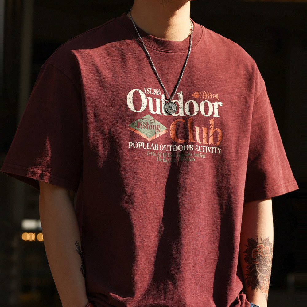 American retro men's 250g pure cotton round neck short sleeved T-shirt