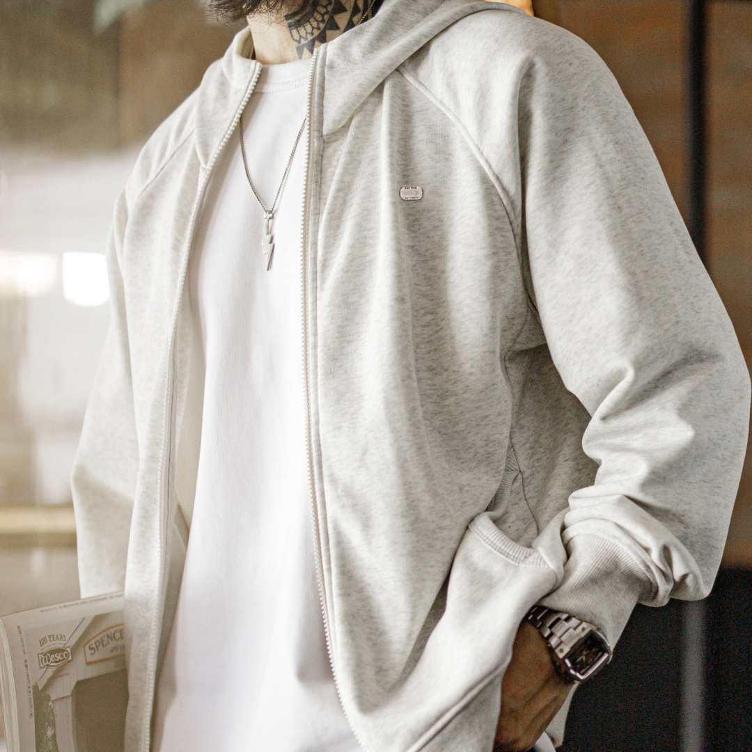 American Casual Gray Loose Fitting Raglan Sleeve Long Sleeved Jacket