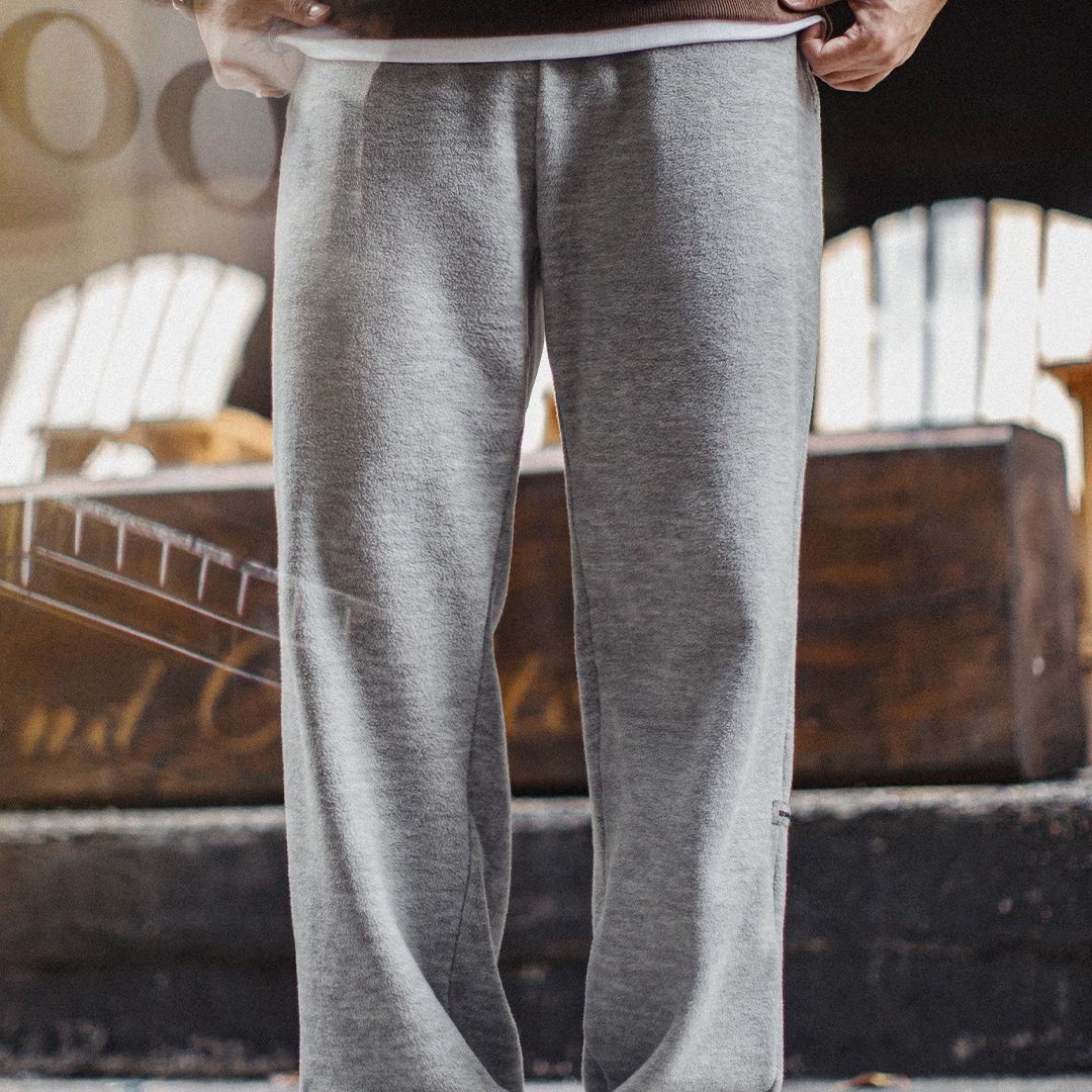 American Casual Gray Fleece With Fleece Straight Leg Elastic Waistband And Ankle Long Pants