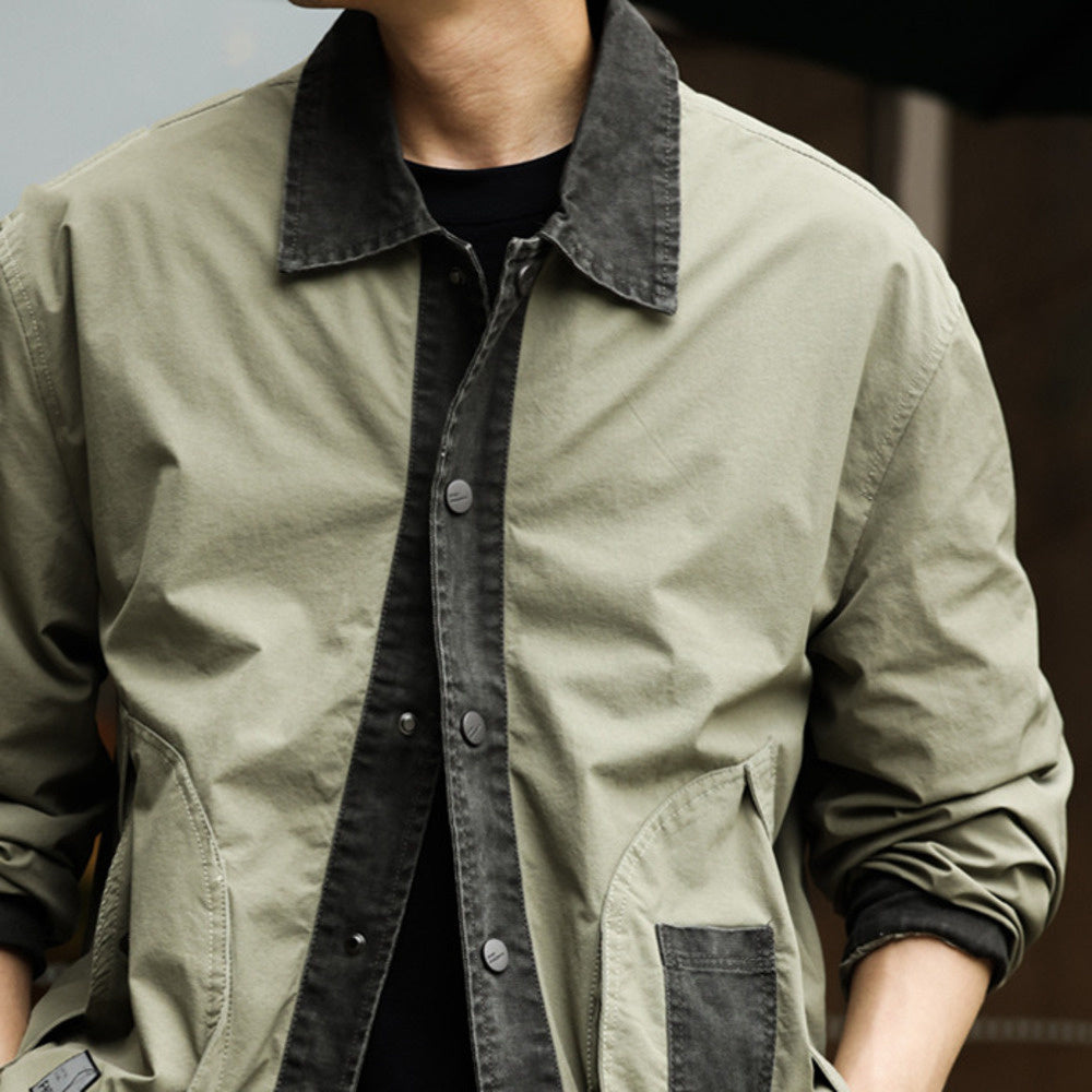 G9 Harrington Jacket with Contrast Splicing Collar and Motorcycle Cleanfit Coat