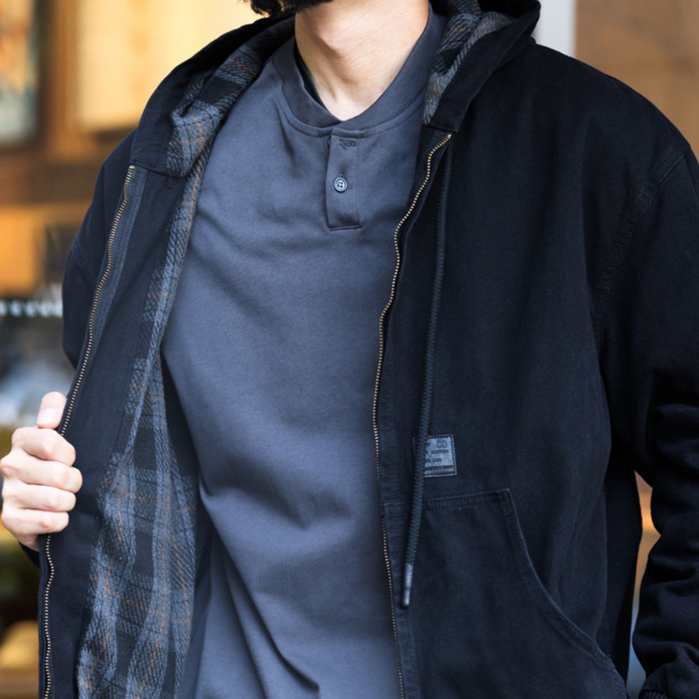 Hooded cardigan jacket, men's loose vintage zipper casual hoodie