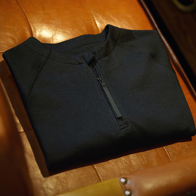 American Retro Black Half Zipper Men'S 2025 Autumn New Long Sleeved T-Shirt