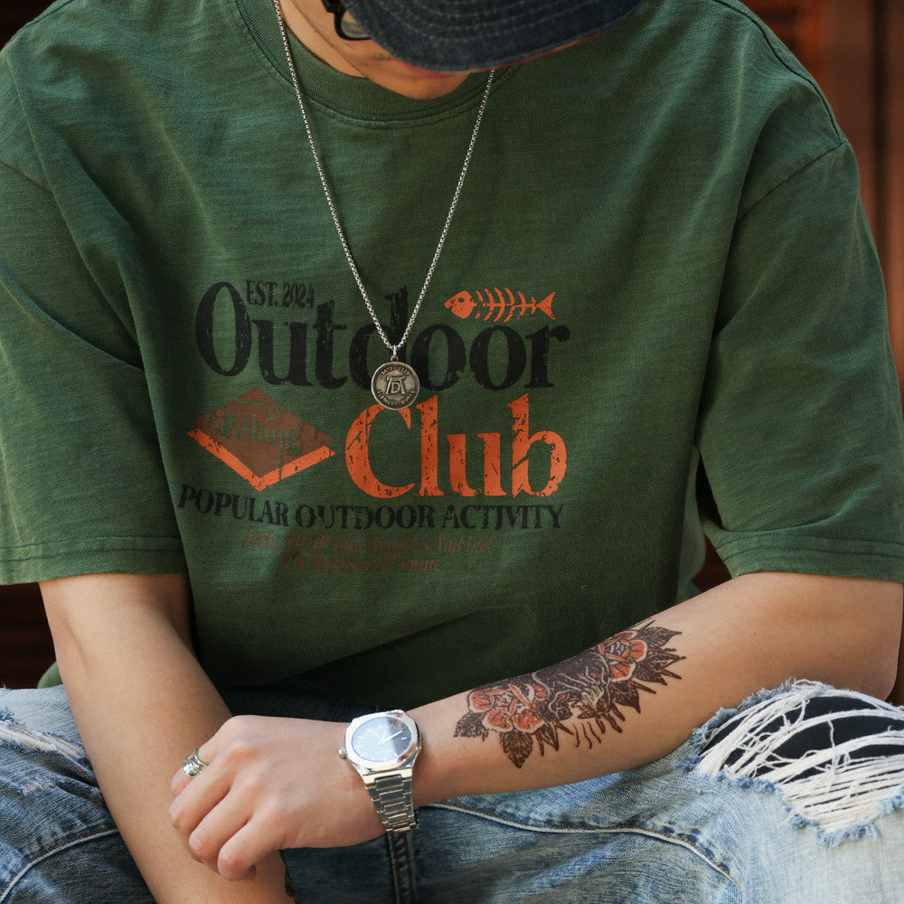 American retro men's 250g pure cotton round neck short sleeved T-shirt