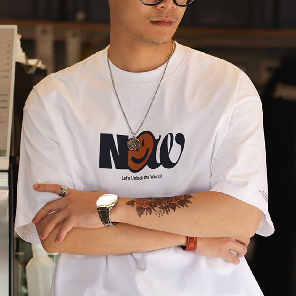 230g men's pure cotton sports and leisure printed round neck short sleeved T-shirt