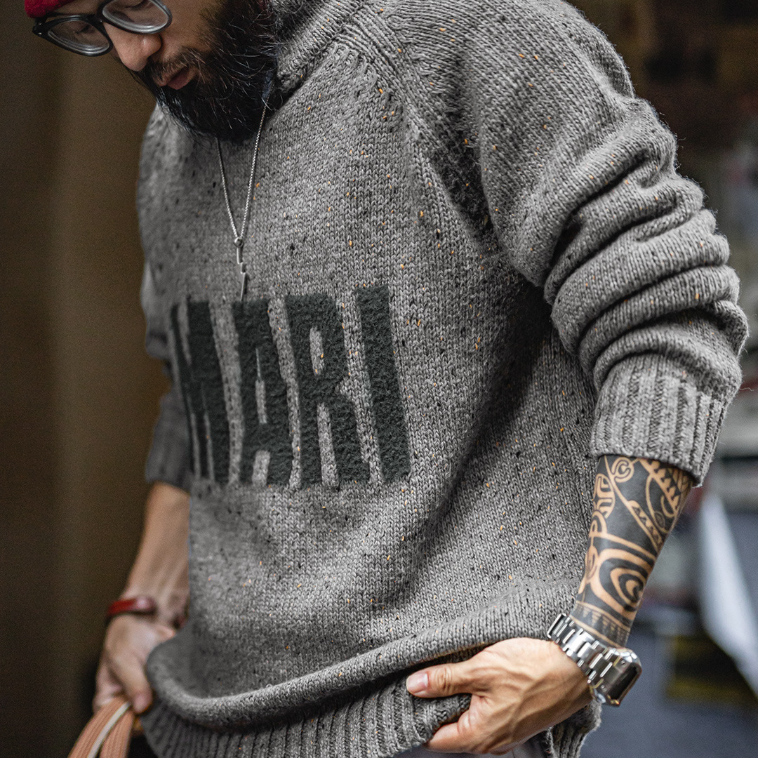 American Retro Gray Jacquard Stand Up Collar Hanging Knitted Warm Sweater