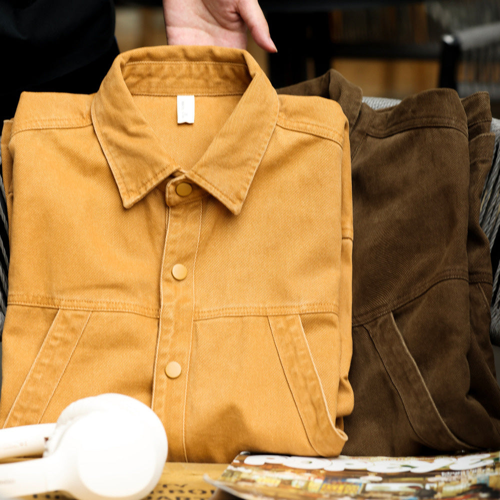 Workwear diagonal insertion large pocket shirt jacket casual outdoor hunting jacket autumn