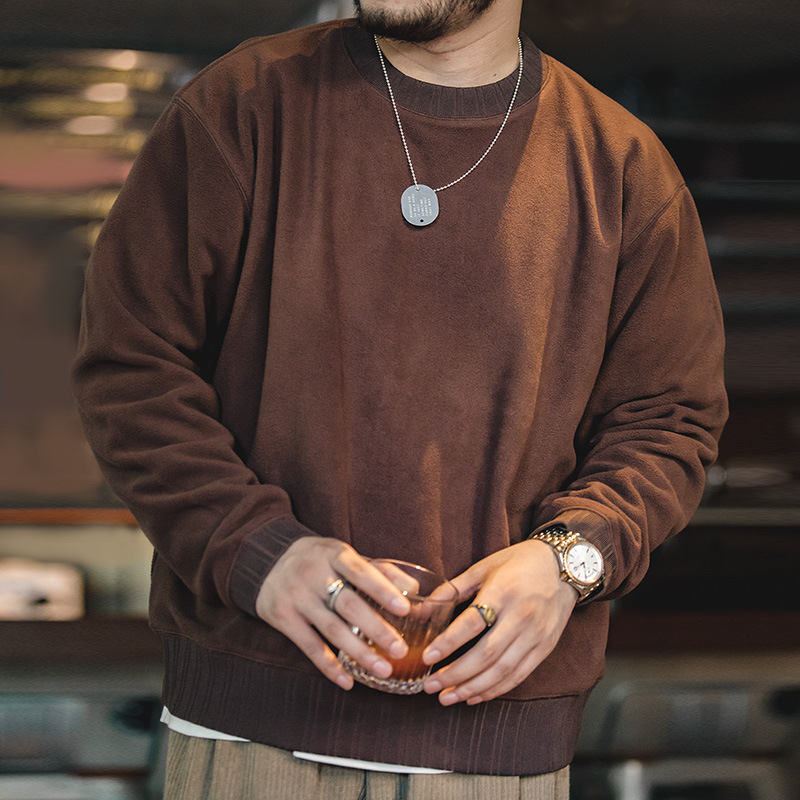 Maden Japanese-Style Retro round Neck Sweater Polar Fleece Inner Wear Warm Long Sleeves Thickened Coat