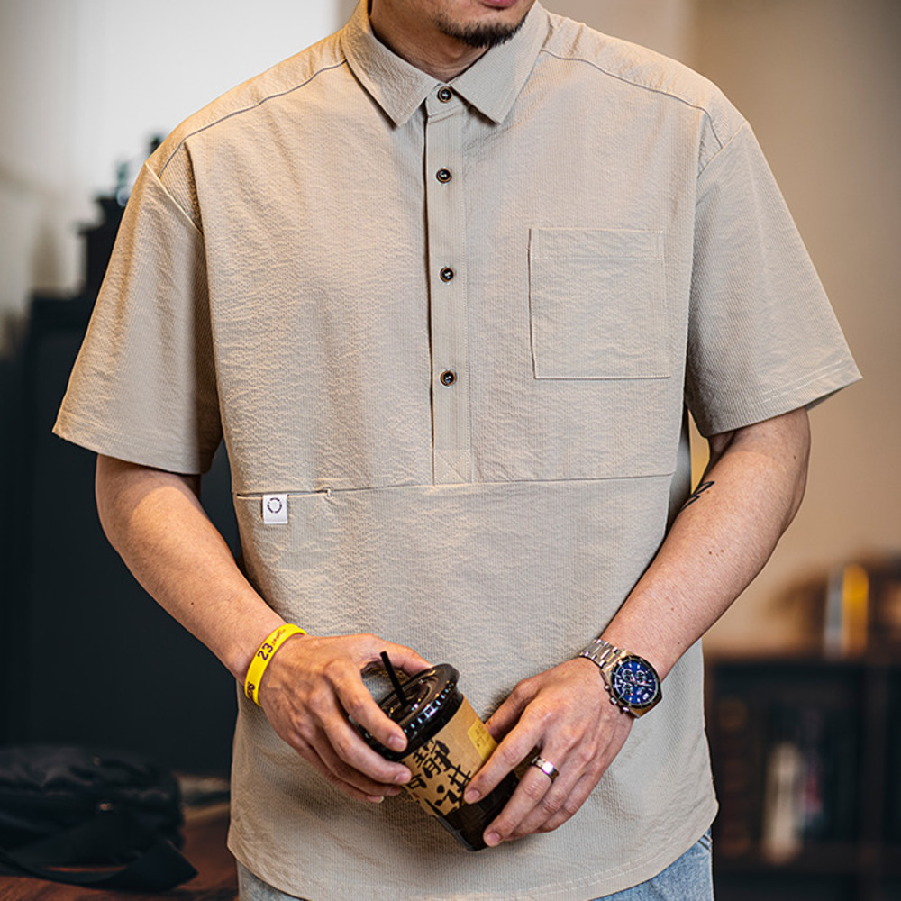 American retro men's summer new elastic casual versatile polo shirt