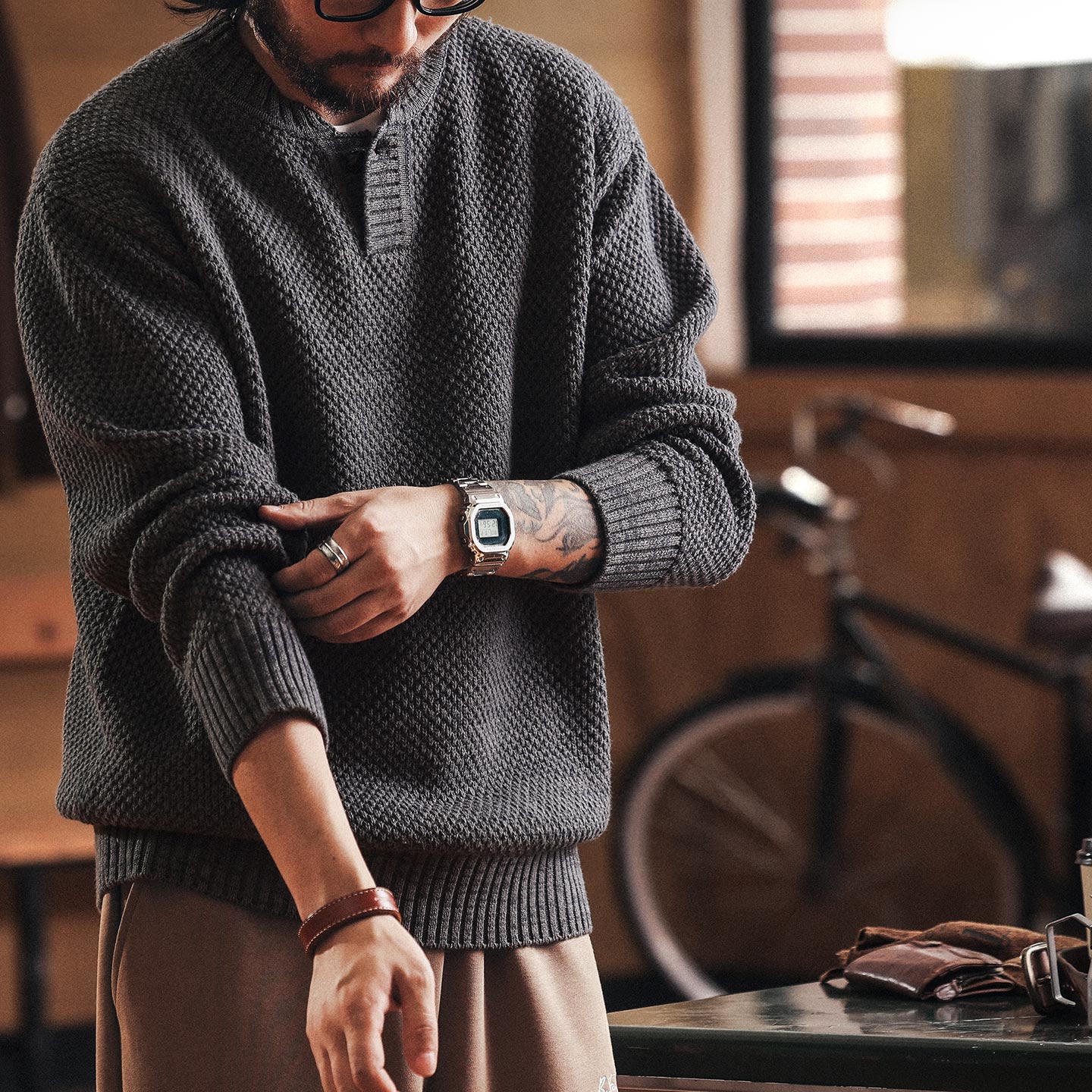 American Retro Henry Collar Men'S New Loose Old Money Style Knitted Sweater