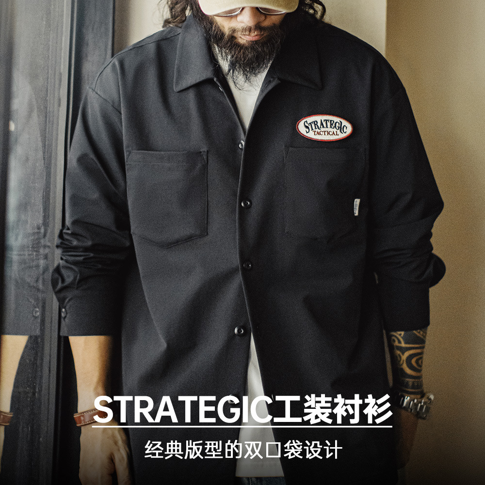 American black pocket mountain functional commuting Casual Shirts