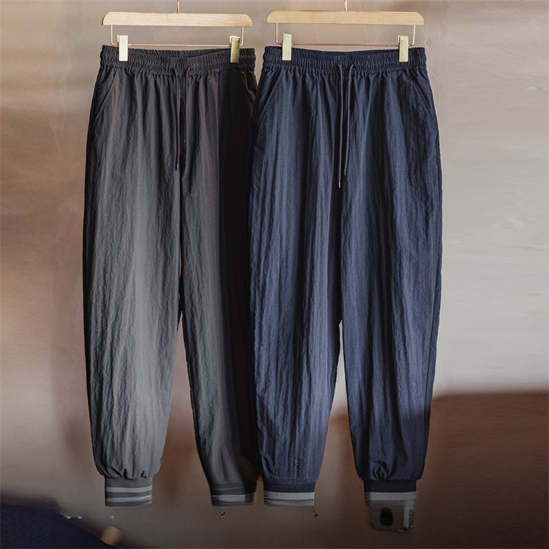 Magen Ivy wrinkle striping leg tight waist nylon thin small foot casual pants