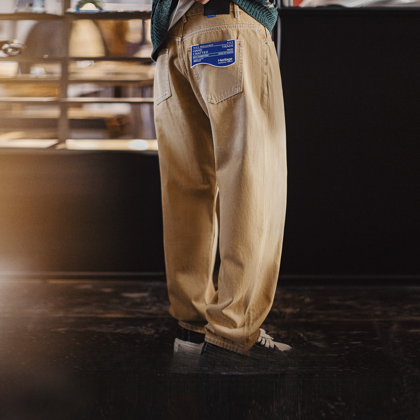 American Retro Light Khaki Straight Washed Loose Wide Leg Casual Jeans