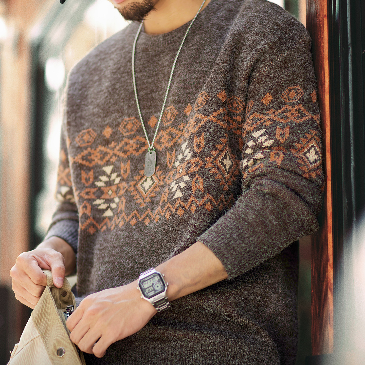 Fair Island Retro Jacquard Round Neck Men'S 2025 New Ethnic Style Warm Knitted Sweater