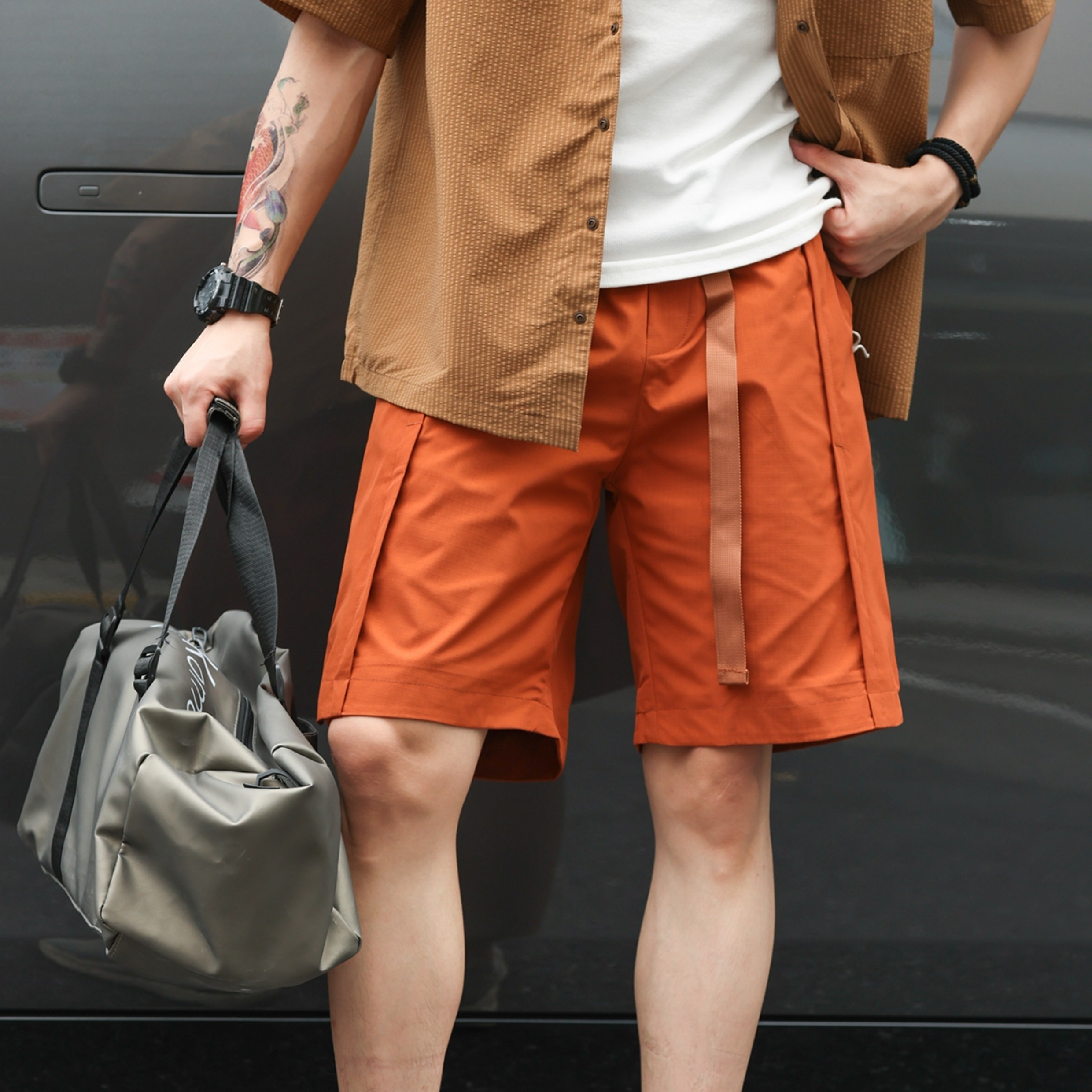 American casual men's plaid tactical waistband sports workwear shorts