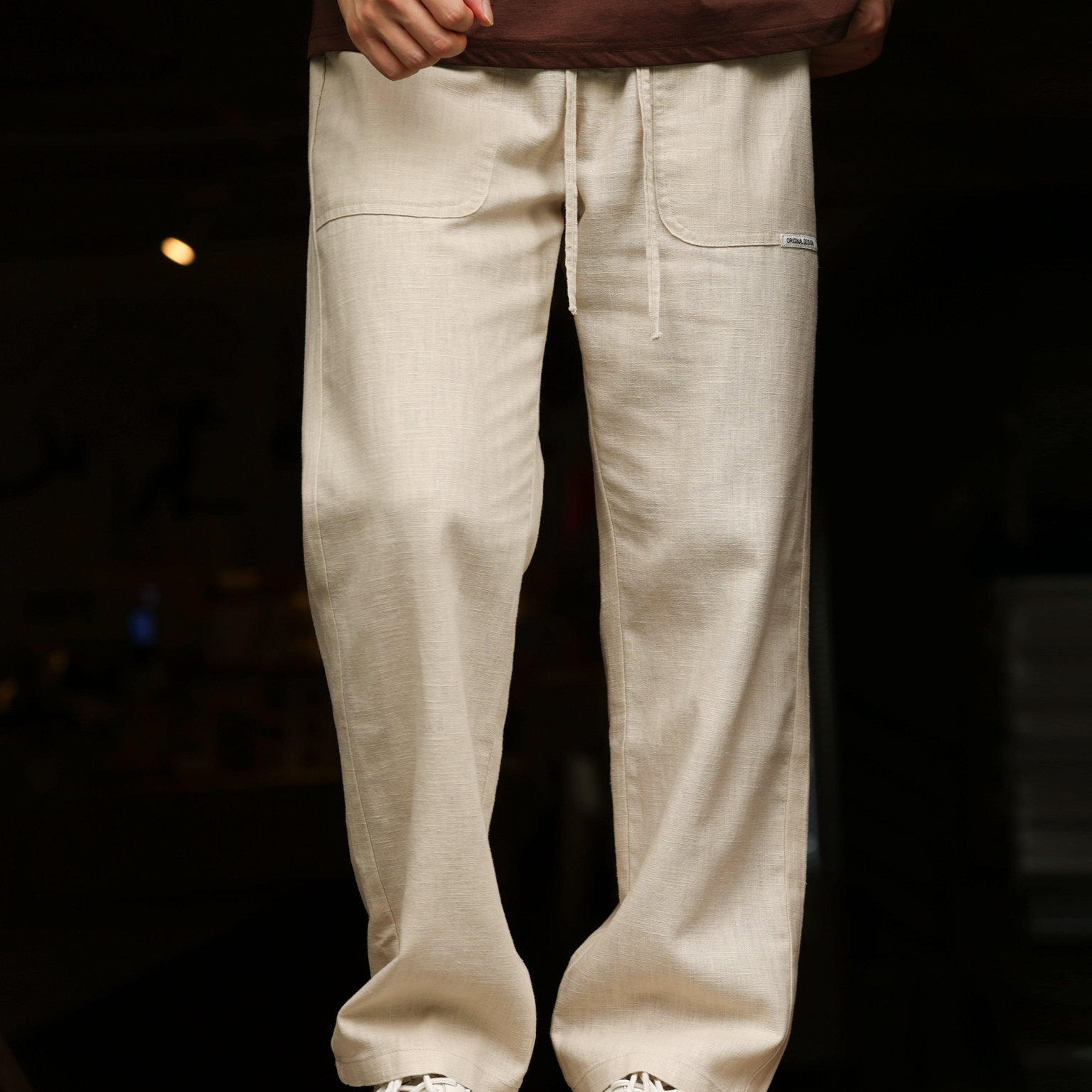 Summer American style breathable cotton and linen men's loose straight leg casual pants