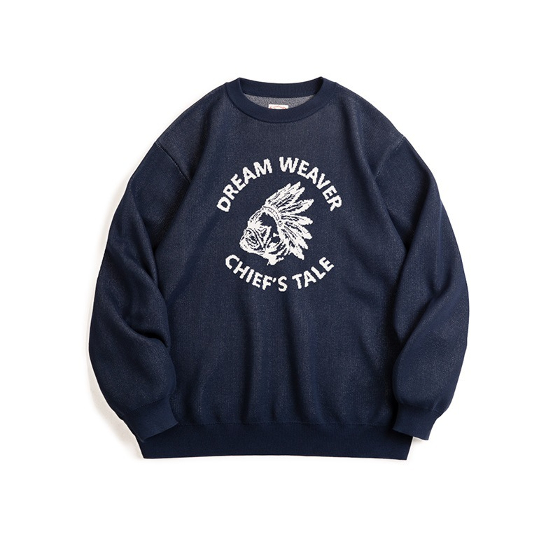 Maden Vintage Faux Linen Letter Clashing Sweater Ami Clicker Pullover Crew Neck Knit Sweater