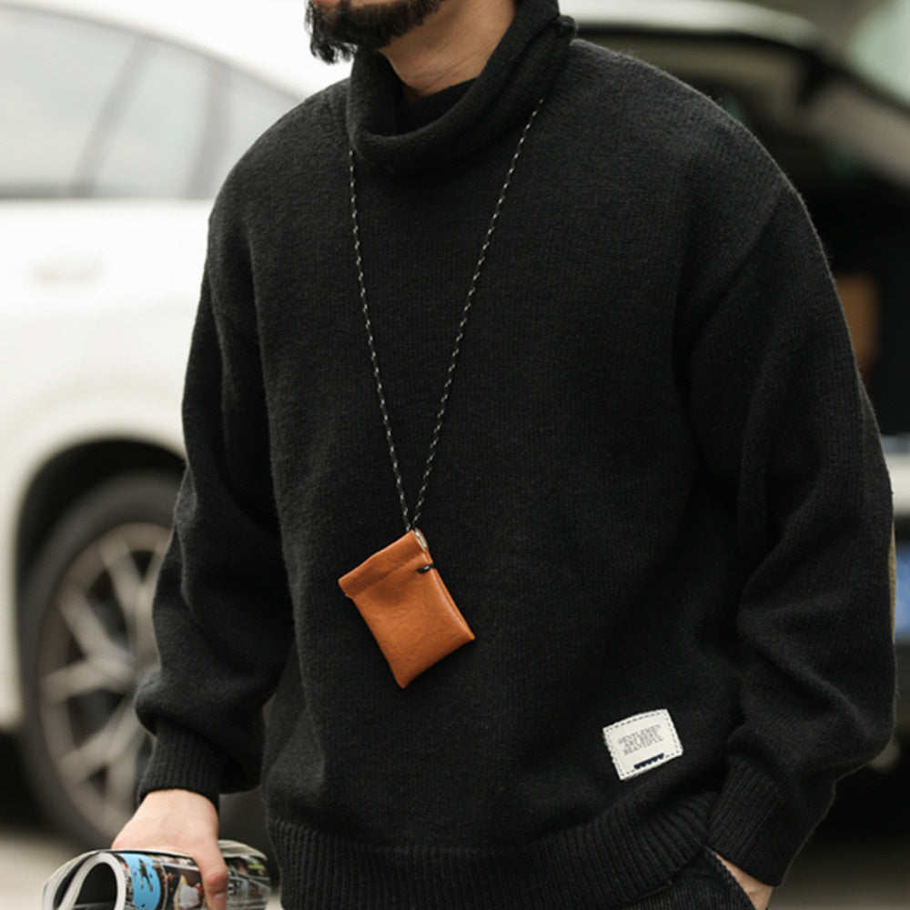 BGYO American high neck wool sweater men's thick lazy style knitted long sleeved base coat winter