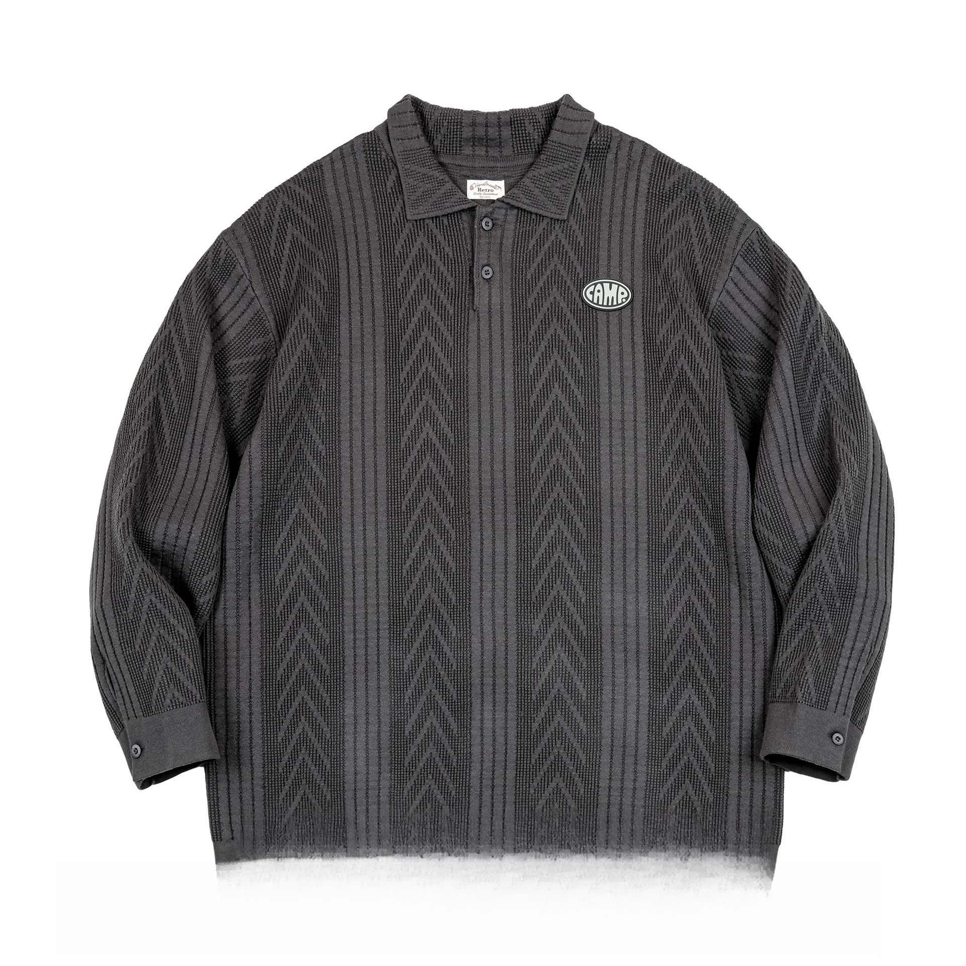 Madden jacquard knitted polo shirt preppy roll-neck pullover sweater