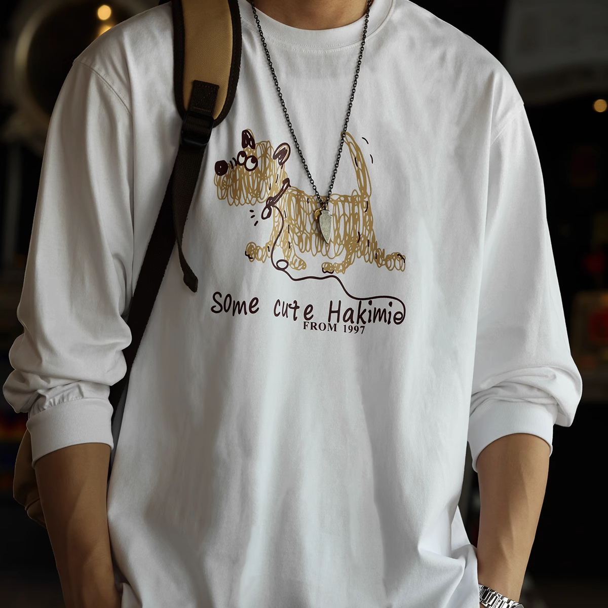 American Casual Line Graffiti Puppy Male 260g Cotton Long Sleeved T-Shirt