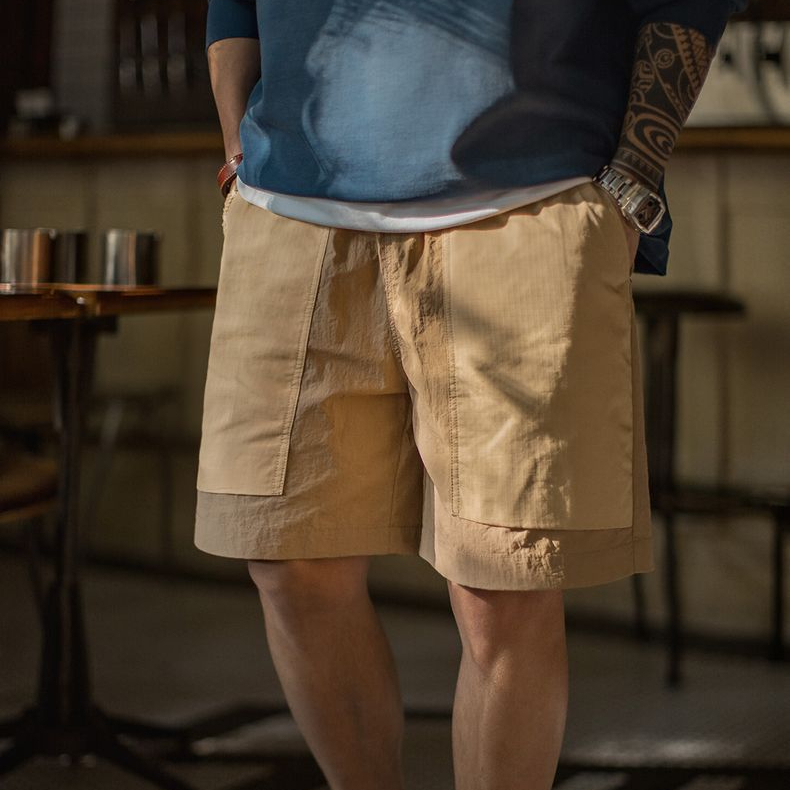 Summer mountain style men's thin quick drying large pocket straight tube khaki shorts
