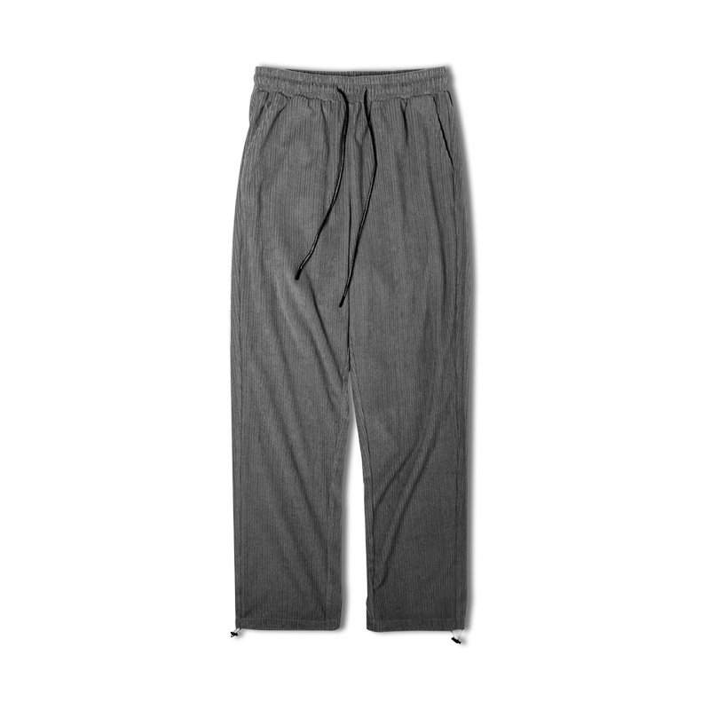 Maden Retro knitted dark gray elastic waist drawstring sports straight leg wide leg pants