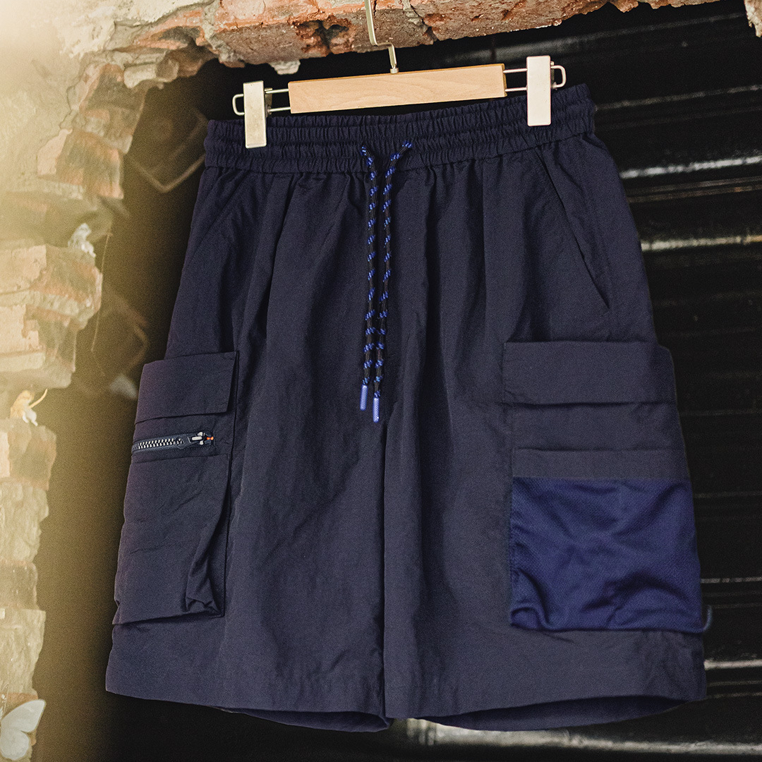 American Style Multi Pocket Quick Drying Navy Blue Outdoor Lightweight Drawstring Shorts