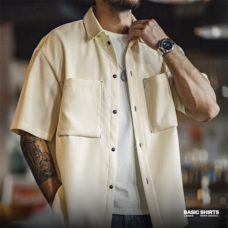 Maden casual oversize drape no iron shirt texture silhouette short sleeved shirt