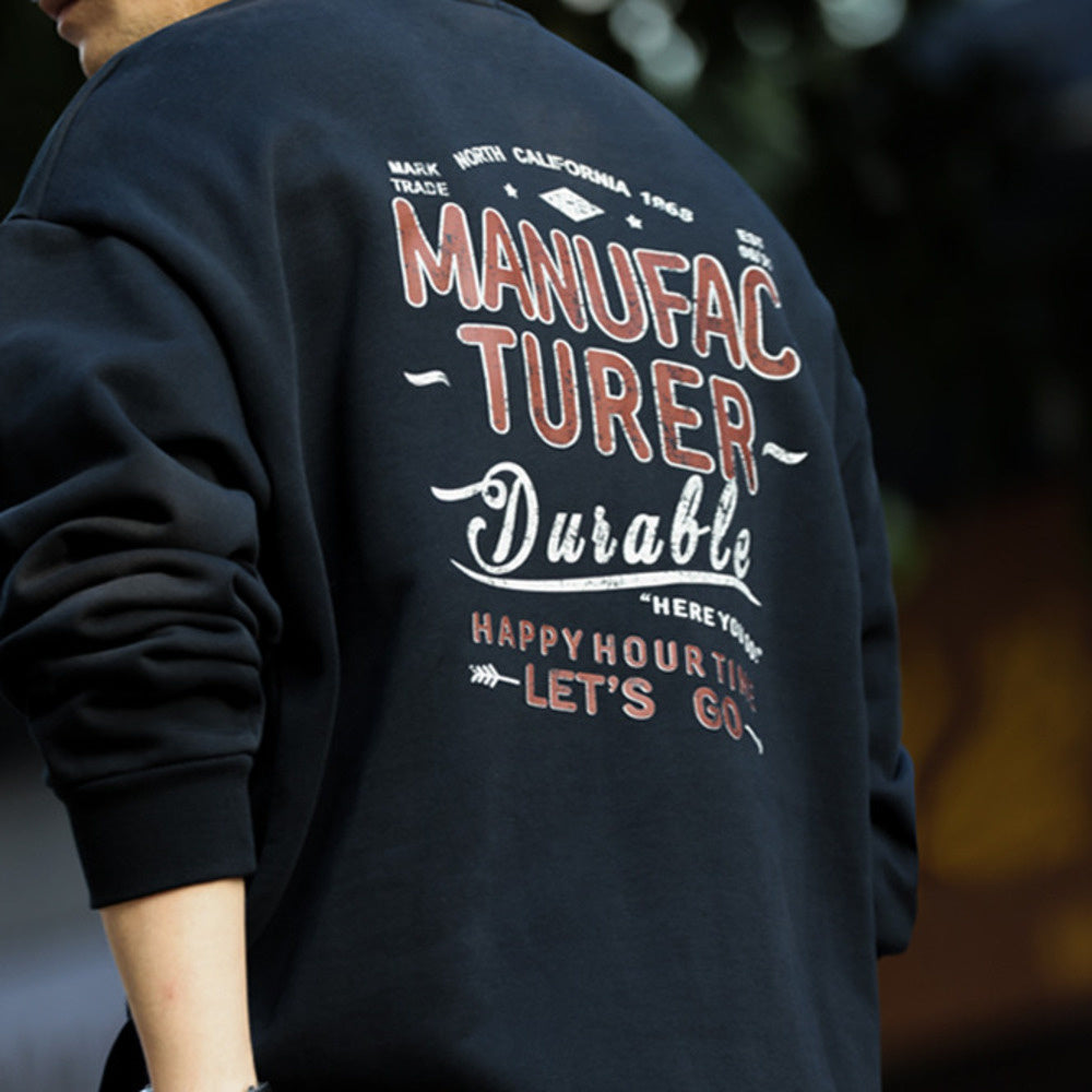 Retro casual 480g heavyweight round neck sweatshirt, loose vintage mottled printed top