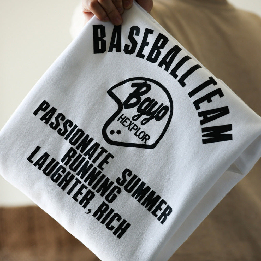 Casual Printed 300g Heavyweight Long Sleeve T-Shirt Milled Wide Small Neckline White Bottom Shirt