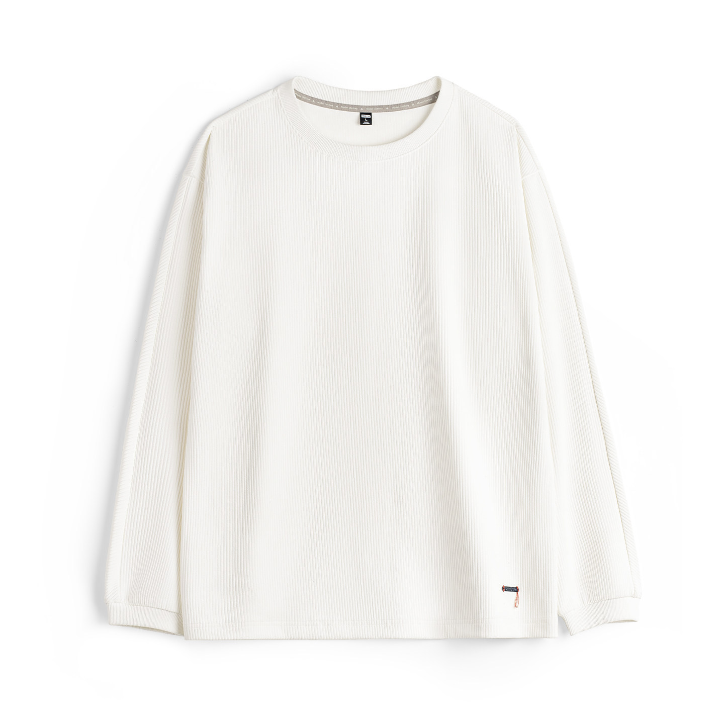 American 3D Pit Strip White Thin Knitted Base Long Sleeve T-shirt