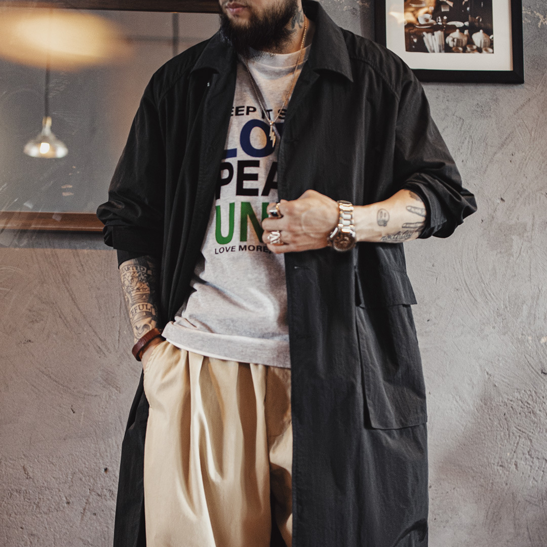 American black Balmain collar long commuting trench coat