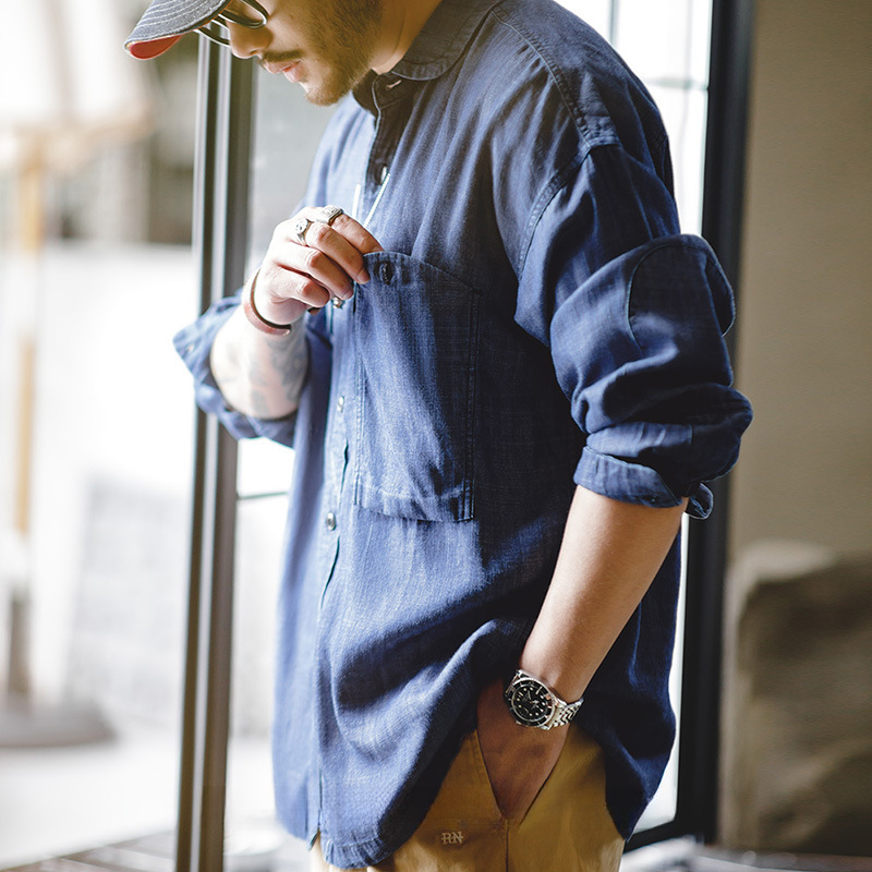 Maden Vintage Tencel Denim Shirt Denim Lyocell Long sleeved CPO Shirt Coat