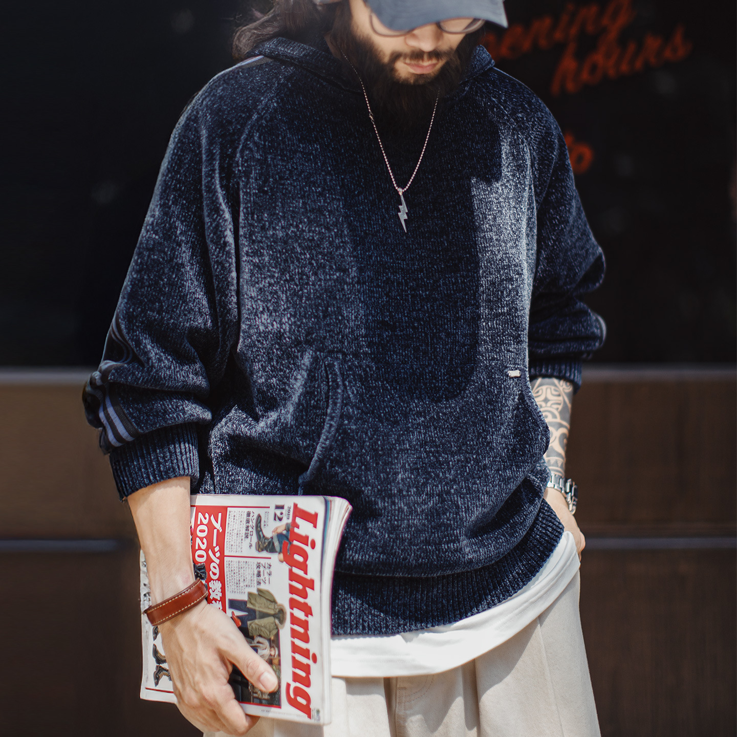 American Retro Chenille Pullover Warm Corduroy Thick Hoodie