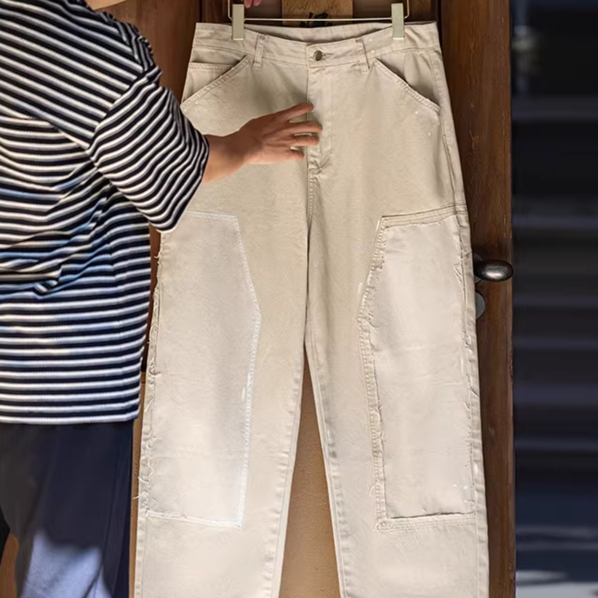 Japanese perforated canvas straight leg casual lumberjack pants