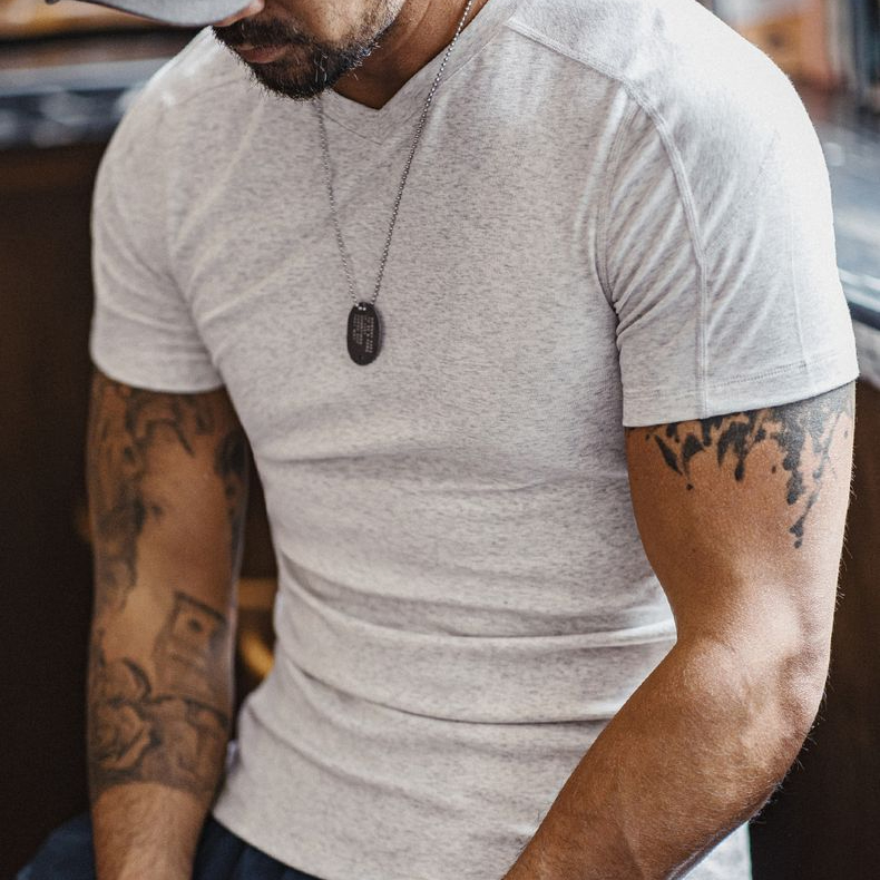 Summer American style Lyocell men's cool quick drying V-neck T-shirt