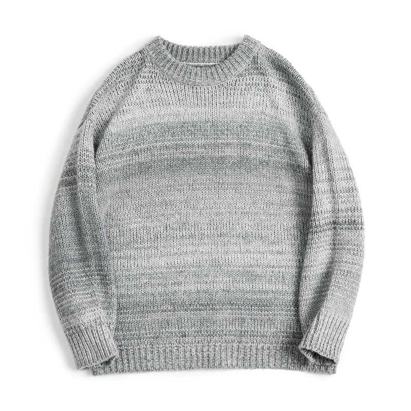 MADEN Retro Gradient Striped Sweater Round Neck Blended Sweater