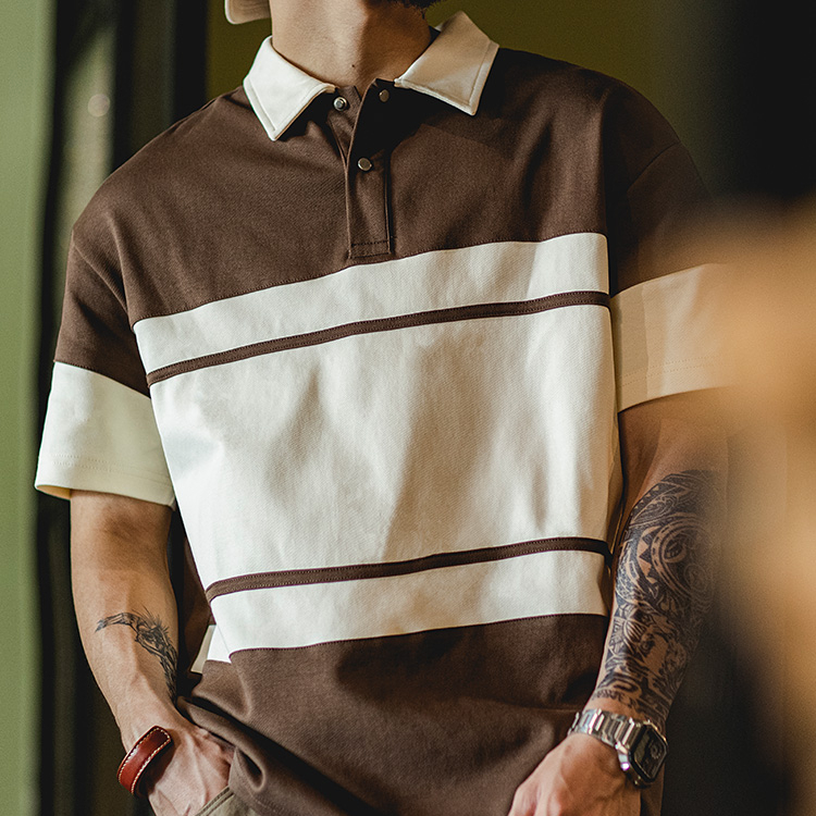 American Retro Men'S Summer New Style Contrasting Color Elastic Loose Polo Shirt