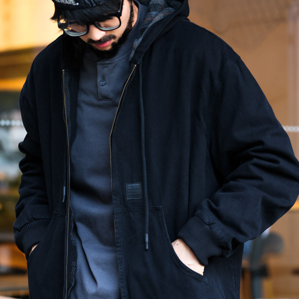 Hooded cardigan jacket, men's loose vintage zipper casual hoodie