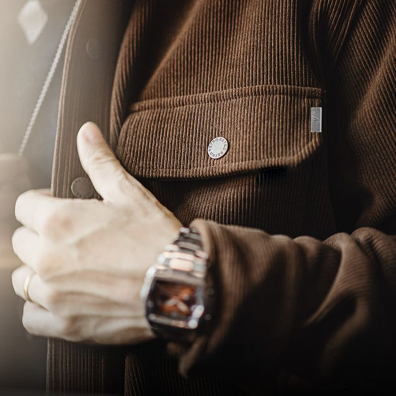 Maden Retro Heavy Knitted Velvet Shirt Jacket Imitation Corduroy Collar Jacket