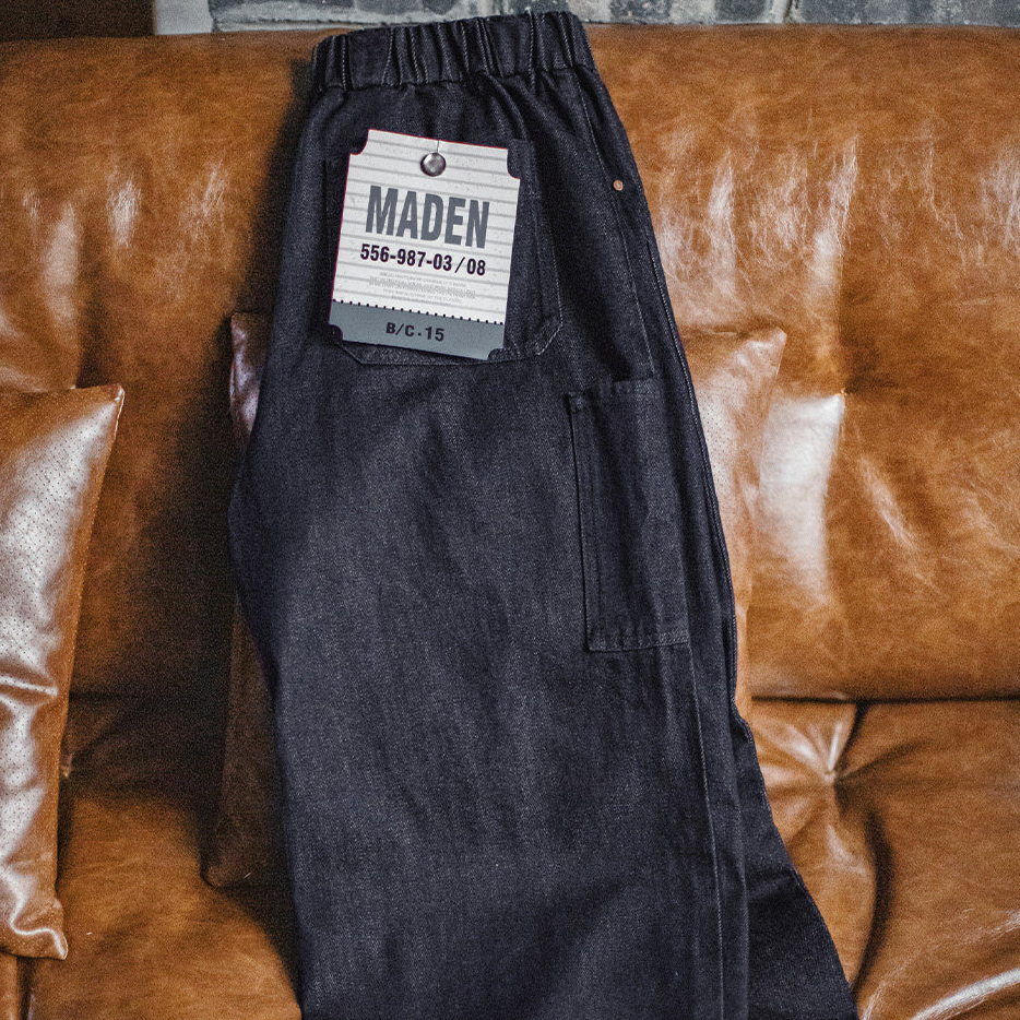 American Style Washed Denim Jeans Straight Tube BORO Wide Leg Deep Blue Loose Casual Pants