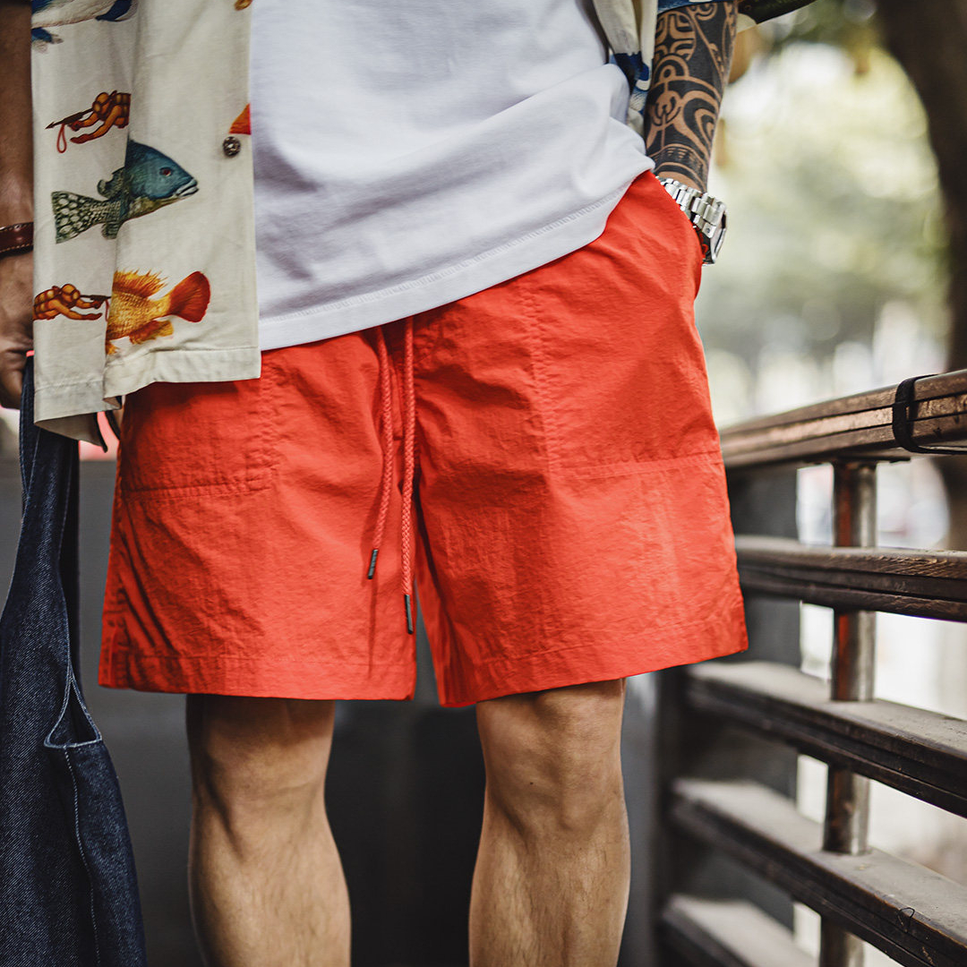 American Style Orange Red Beach Vacation Beach Wear Casual Cropped Pants