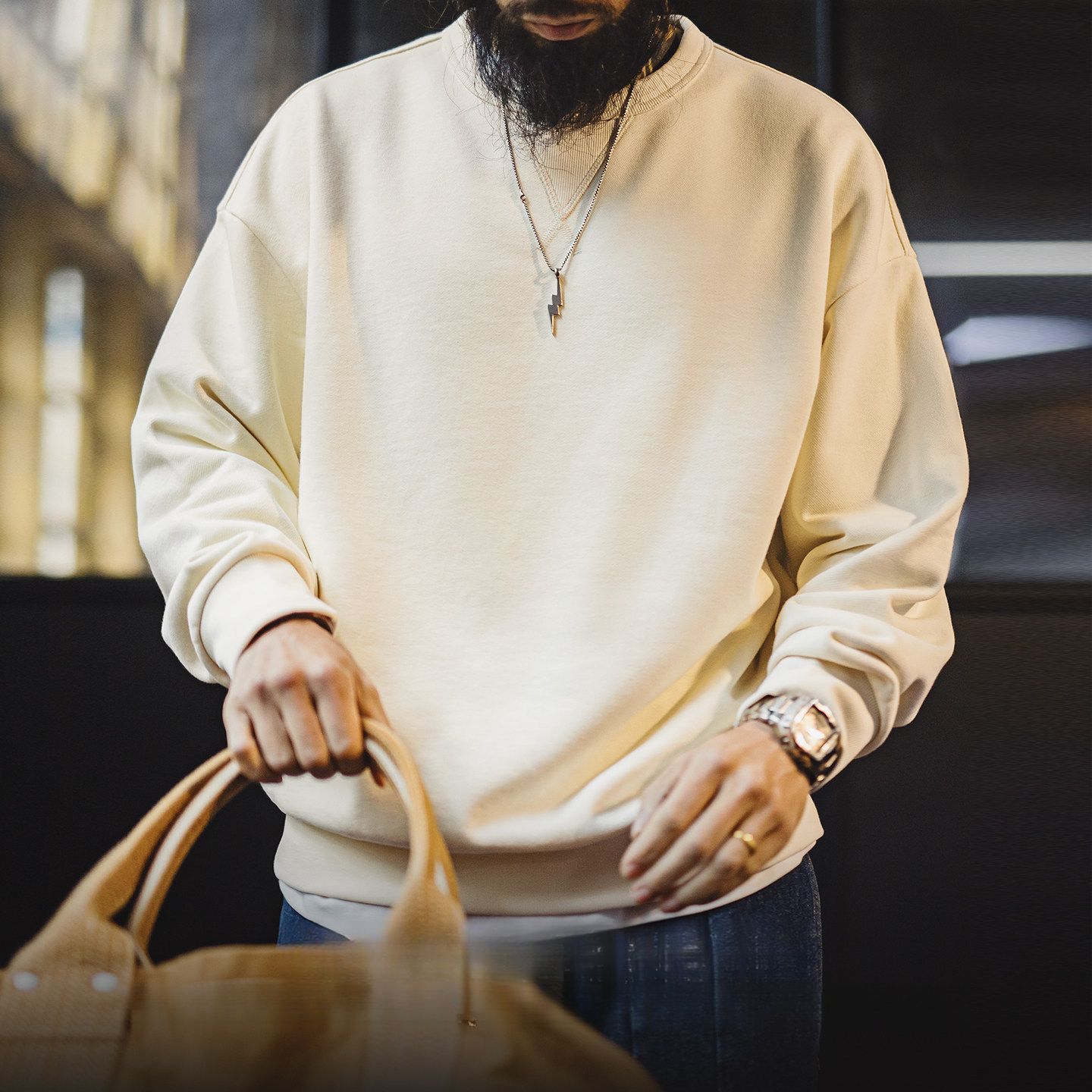 American Purple Round Neck Pullover Loose Long Sleeved T-Shirt