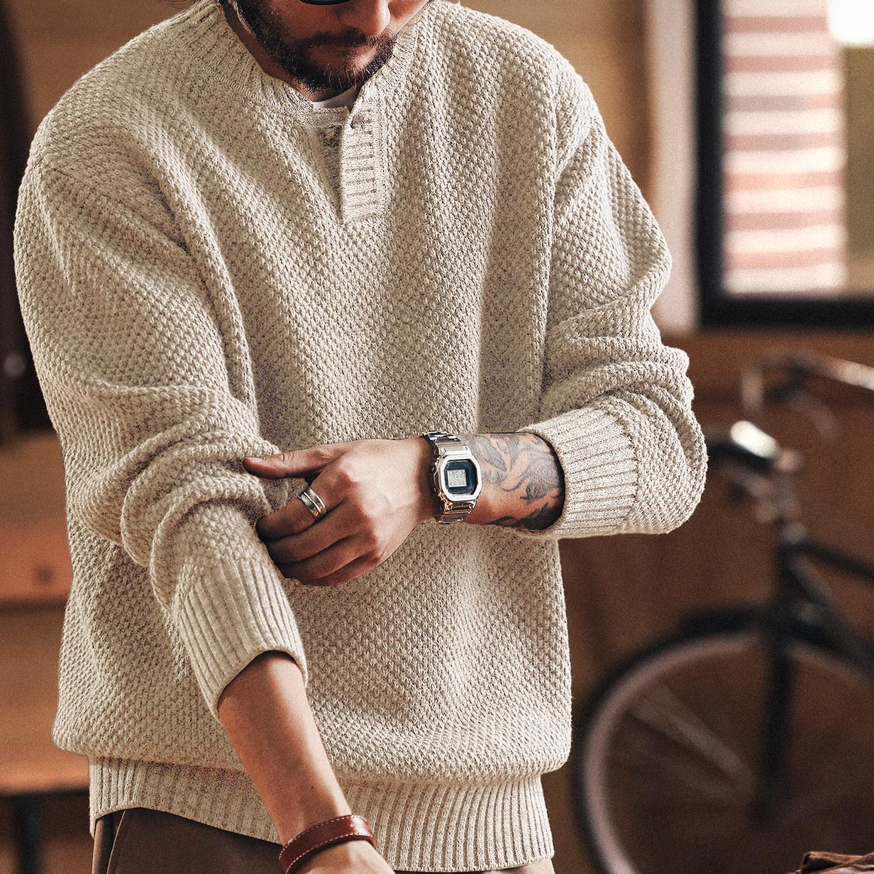 American Retro Henry Collar Men'S New Loose Old Money Style Knitted Sweater