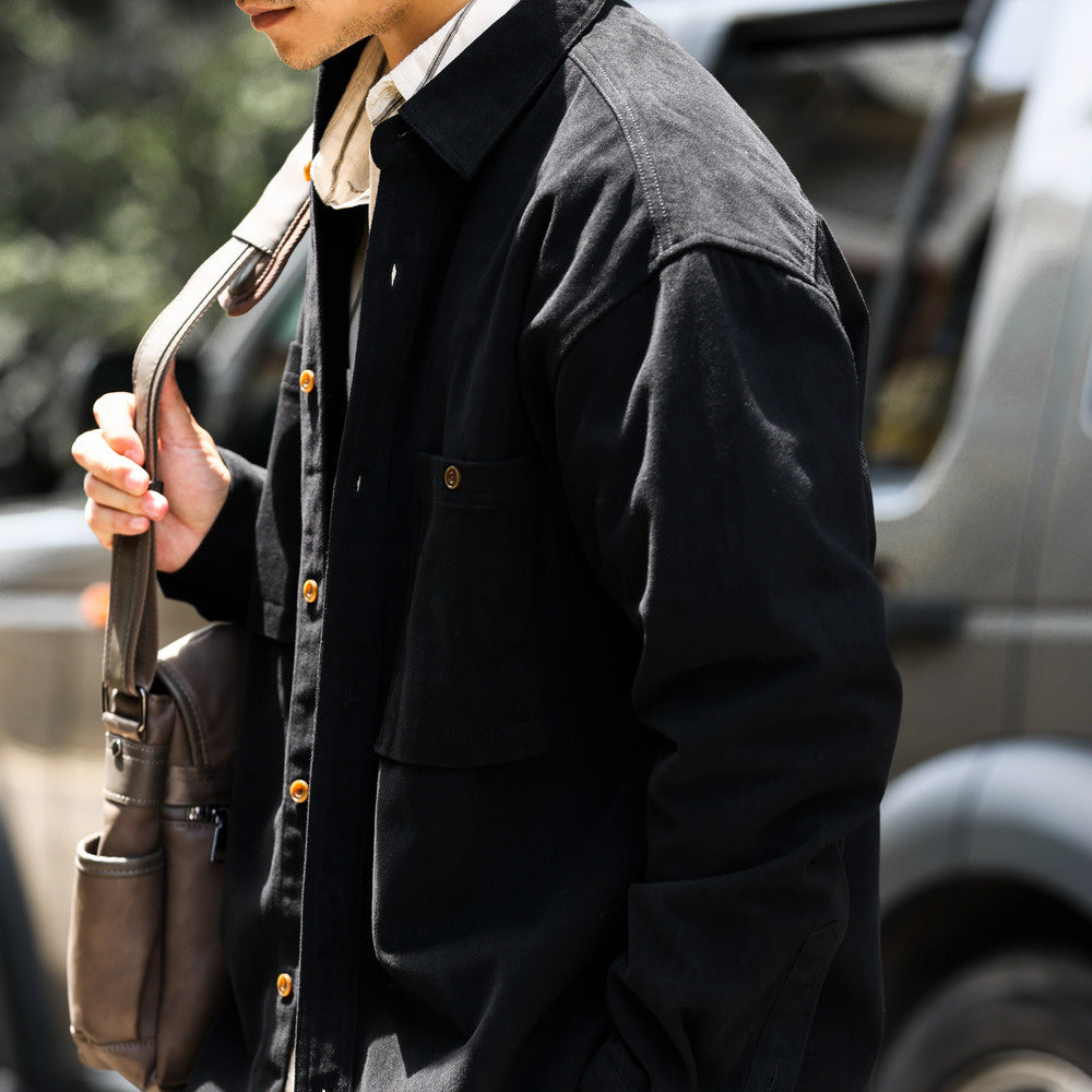 Meide La color washed pure cotton layered outer layer long sleeved shirt jacket