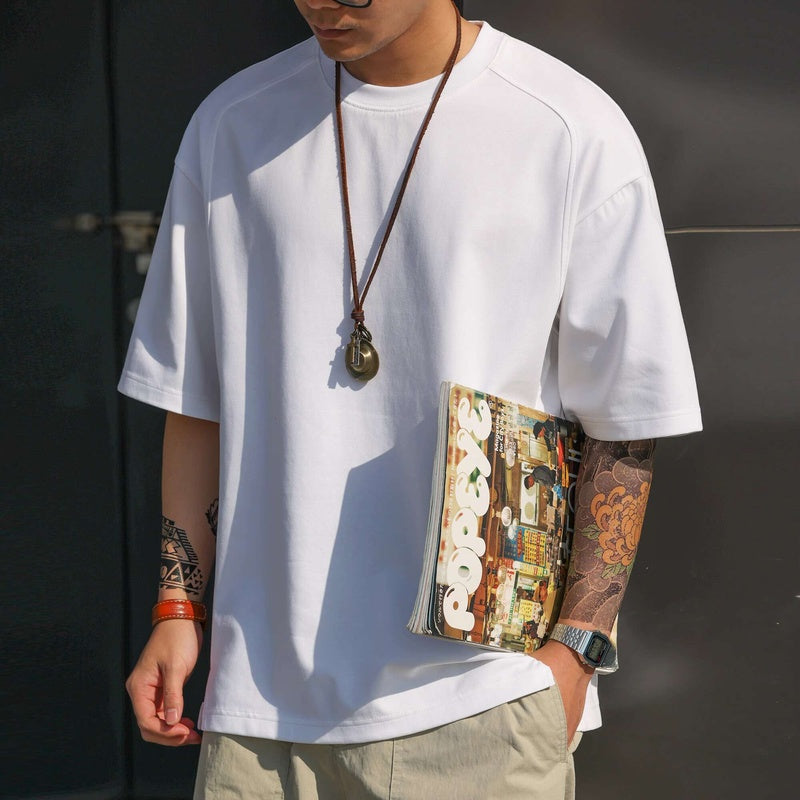 American casual 230g space cotton men's sports splicing short sleeved T-shirt