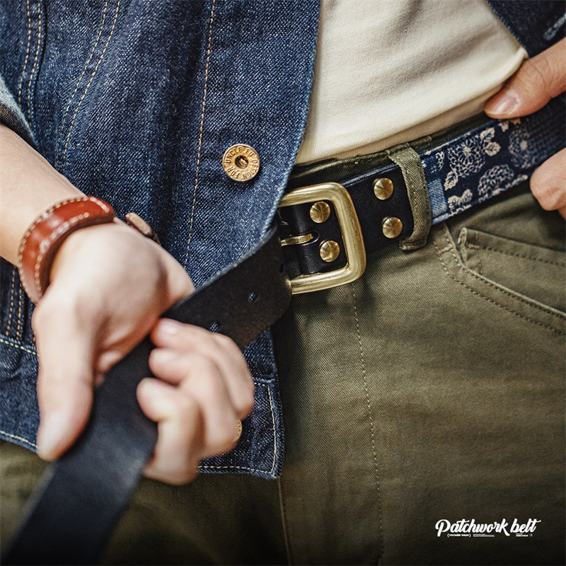 Maden Gubu Printing Baijiabu Plant Tanning Belt Cowhide Needle Buckle Vintage Belt