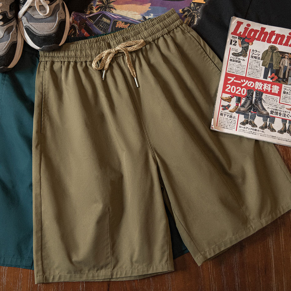 Summer American retro loose straight leg elastic waist drawstring shorts