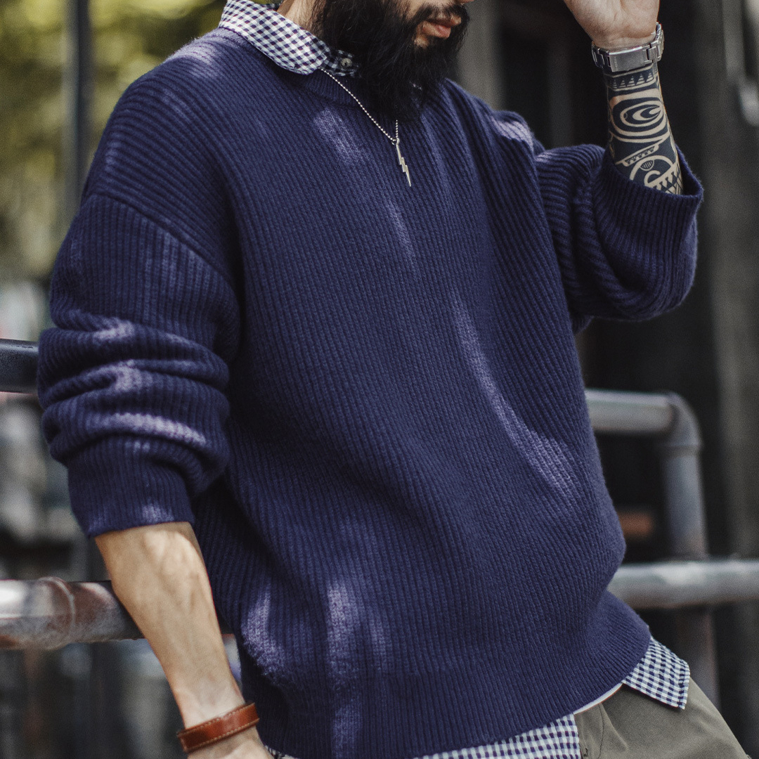 American Blue Pit Stripe Round Neck Pullover With Hanging Stripe Top