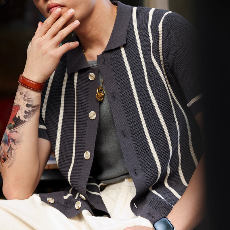 Italian retro collar striped jacquard men's wrinkle resistant British shirt