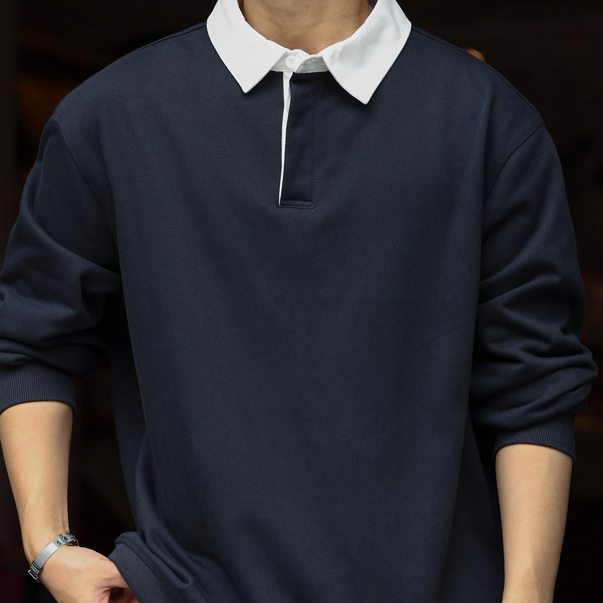 American Retro 390g Heavyweight Contrasting Color Men'S College Style Polo Shirt